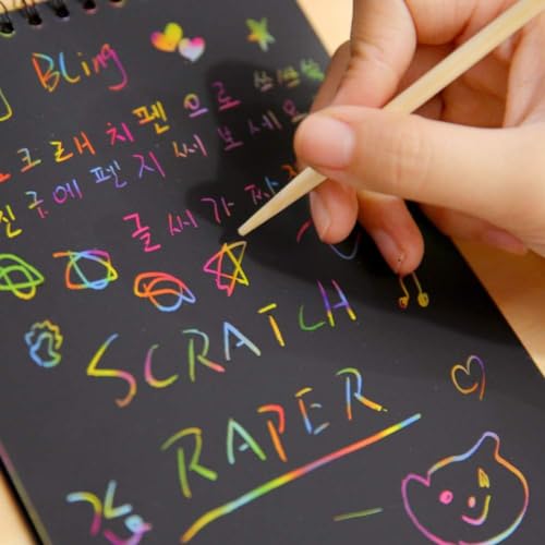 PLUSPOINT Scratch Note Books, 10 Pages Rainbow Scratch Art Book Magic Doodle Scratch Painting Sketch Art Drawing Notepads with Wooden Stylus for Kids Arts and Crafts Perfect Travel Activity (4) - Image 5