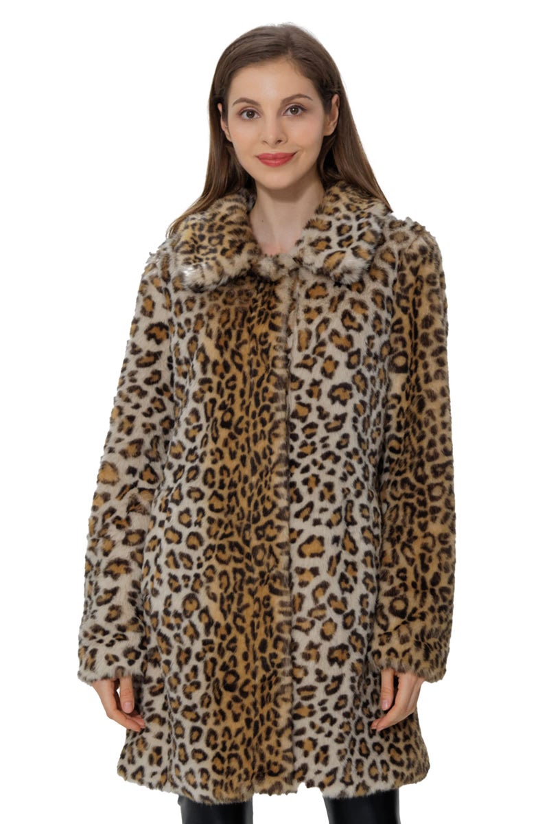 Bellivera Faux Fur Jacket Womens Leopard Coat Long Sleeve Winter Warm Fluffy Parka Overcoat Outwear Tops 18125 Leopard S - Image 4