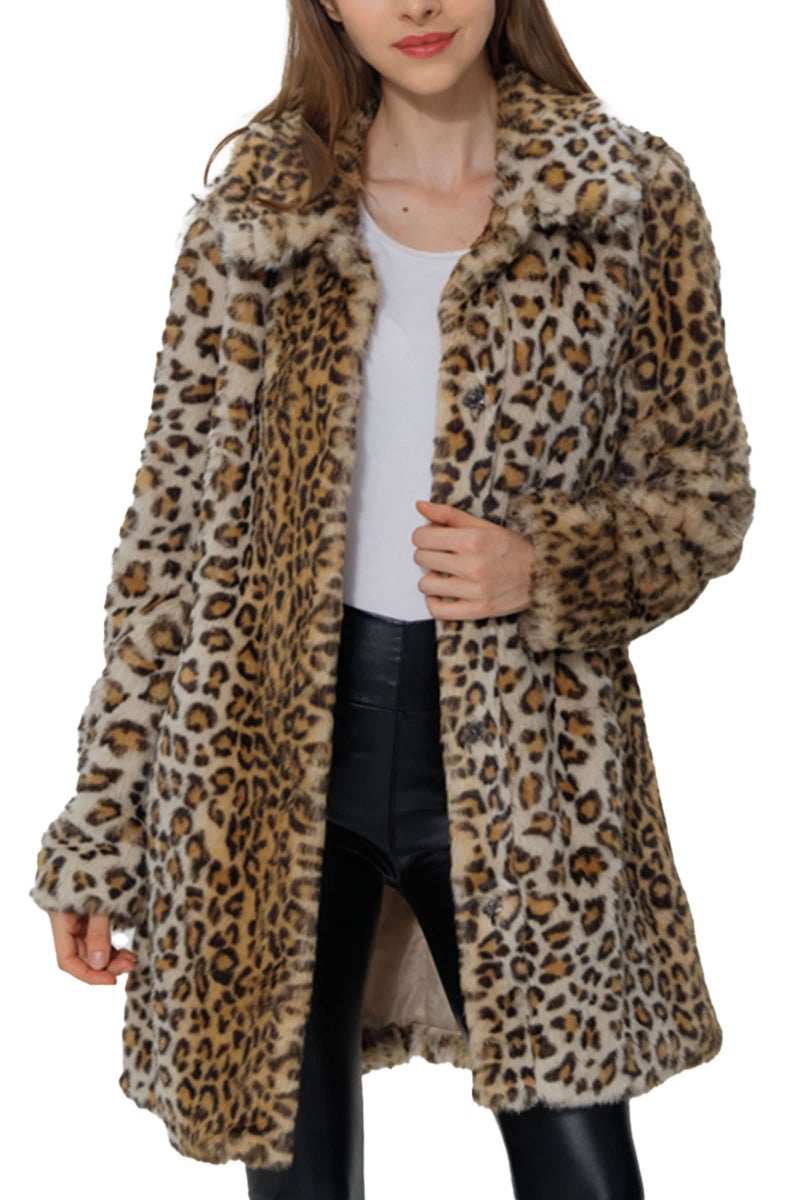 Bellivera Faux Fur Jacket Womens Leopard Coat Long Sleeve Winter Warm Fluffy Parka Overcoat Outwear Tops 18125 Leopard S - Image 2