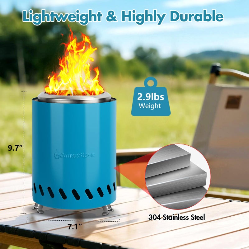 حفرة نار منضدية مقاس 9.7 × 7.1 بوصة من AmazStove موقد تخييم منخفض الدخان لحفر النار الآمنة في الهواء الطلق أو الكريات التي تعمل بالوقود أو حقيبة سفر خشبية متضمنة (أزرق 9.7 × 7.1 بوصة) - Image 4