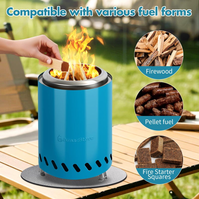 حفرة نار منضدية مقاس 9.7 × 7.1 بوصة من AmazStove موقد تخييم منخفض الدخان لحفر النار الآمنة في الهواء الطلق أو الكريات التي تعمل بالوقود أو حقيبة سفر خشبية متضمنة (أزرق 9.7 × 7.1 بوصة) - Image 5