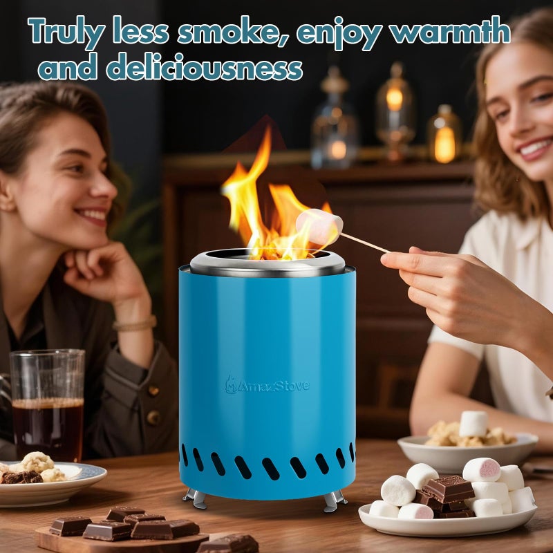 حفرة نار منضدية مقاس 9.7 × 7.1 بوصة من AmazStove موقد تخييم منخفض الدخان لحفر النار الآمنة في الهواء الطلق أو الكريات التي تعمل بالوقود أو حقيبة سفر خشبية متضمنة (أزرق 9.7 × 7.1 بوصة) - Image 2