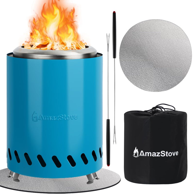 حفرة نار منضدية مقاس 9.7 × 7.1 بوصة من AmazStove موقد تخييم منخفض الدخان لحفر النار الآمنة في الهواء الطلق أو الكريات التي تعمل بالوقود أو حقيبة سفر خشبية متضمنة (أزرق 9.7 × 7.1 بوصة) - Image 1