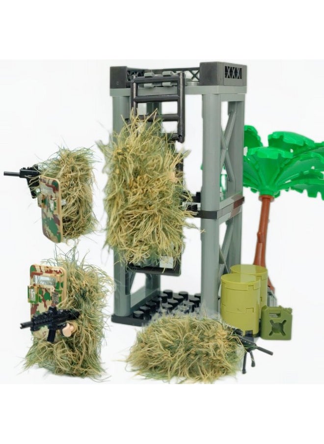 ZHX ZHX Modern Military Building Block Toys Camouflage Tent Command Center Army Weapon Shield Accessories with Sentry Guard Tower Set Compatible with Classic Bricks for Kids Age 8 10 12 14 Years  - Image 4