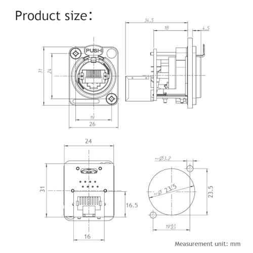 PENGLIN 5PCS Ethercon Rj45 Chassis Socket,D-NE8FDP RJ45 Feed/Pass Panel Mount Jack,D Series Cat5 RJ45 Vertical Panel-Mount Connector - Image 5