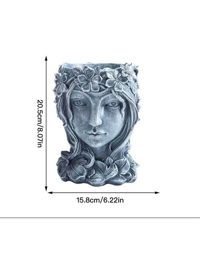 BLUE CORAL وعاء زهور على شكل رأس فتاة يونانية مع تمثال زخرفي للوجه للاستخدام الداخلي والخارجي والمكتب والمنزل ووجه فتاة وزهرية  - Image 3