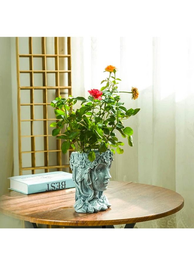 BLUE CORAL وعاء زهور على شكل رأس فتاة يونانية مع تمثال زخرفي للوجه للاستخدام الداخلي والخارجي والمكتب والمنزل ووجه فتاة وزهرية  - Image 4