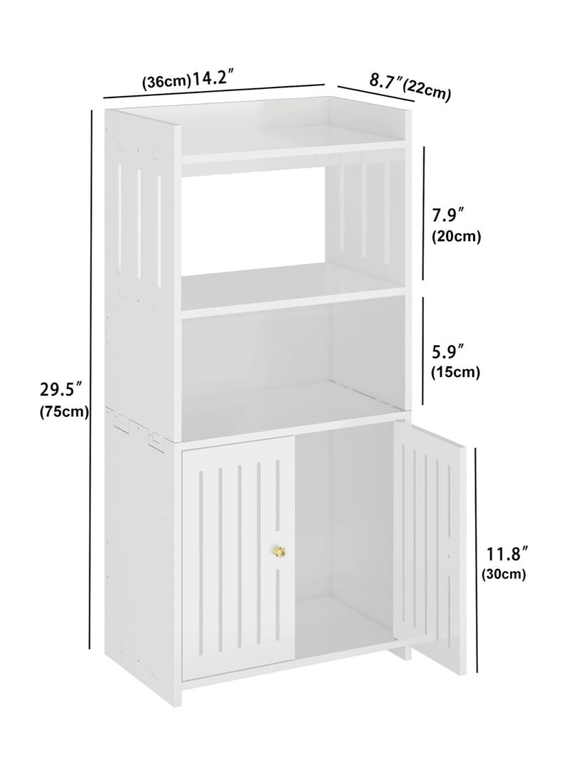 نوايوو خزانة حمام مكونة من 4 طبقات، خزانة تخزين حمام قائمة بذاتها مع 3 أرفف تخزين مفتوحة وباب مزدوج، منظم تخزين للمنزل - Image 3