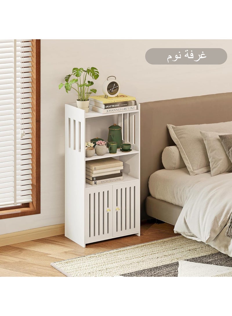 نوايوو خزانة حمام مكونة من 4 طبقات، خزانة تخزين حمام قائمة بذاتها مع 3 أرفف تخزين مفتوحة وباب مزدوج، منظم تخزين للمنزل - Image 5