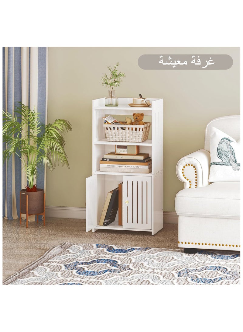 نوايوو خزانة حمام مكونة من 4 طبقات، خزانة تخزين حمام قائمة بذاتها مع 3 أرفف تخزين مفتوحة وباب مزدوج، منظم تخزين للمنزل - Image 4