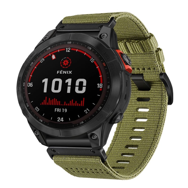 S-TOP For Garmin Fenix 7 Sapphire Solar Nylon Canvas Quick Release 22mm Watch Band(Army Green) - Image 1
