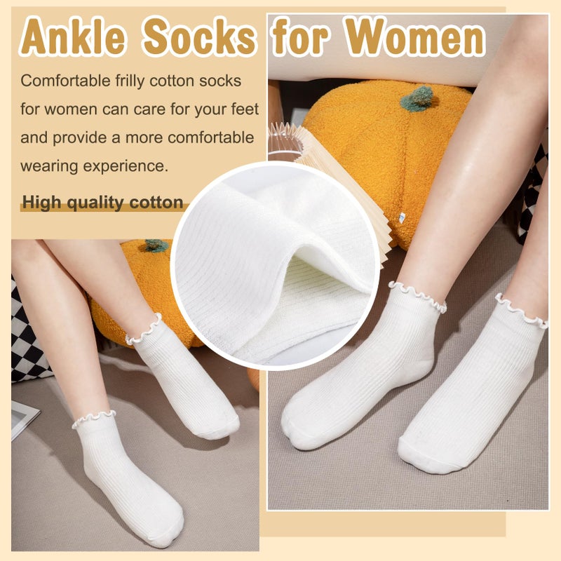 Justay 8 Pairs Ruffle Socks Woman Cute Frilly Soft Cotton Crew Ankle Socks for Women Gifts - Image 3