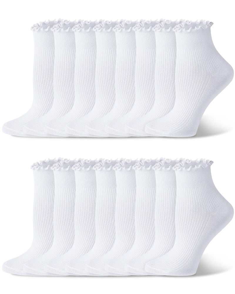 Justay 8 Pairs Ruffle Socks Woman Cute Frilly Soft Cotton Crew Ankle Socks for Women Gifts - Image 1