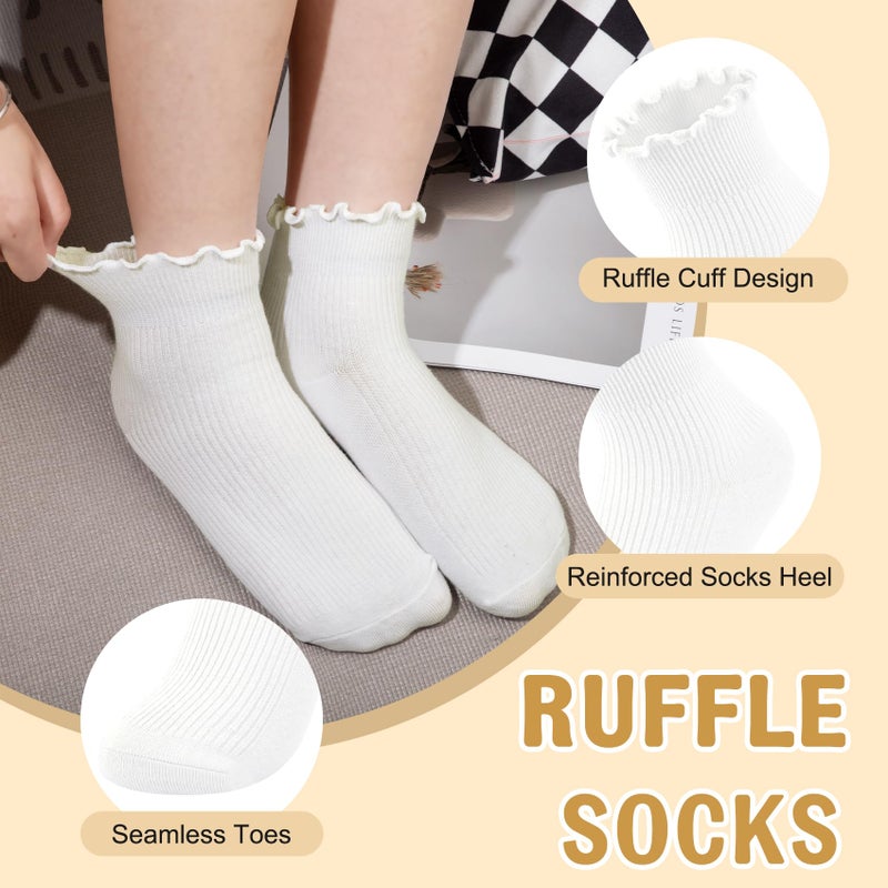 Justay 8 Pairs Ruffle Socks Woman Cute Frilly Soft Cotton Crew Ankle Socks for Women Gifts - Image 2