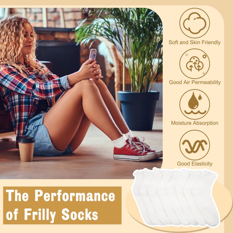 Justay 8 Pairs Ruffle Socks Woman Cute Frilly Soft Cotton Crew Ankle Socks for Women Gifts - Image 4