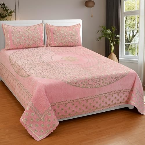 jayvaam Luxury Velvet Bedsheet – King Size Luxury Bed Sheet – Ultra Soft, Cozy & Warm Bedding for Bedroom – Hypoallergenic & Elegant Velvet Texture (Crystal 01 Pink 100X100, Velvet Bedsheet) - Image 1