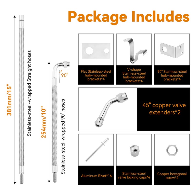 RVZONE Dually Valve Stem Extenders Kit, Stainless Steel Braided Valve Stem Extension fits 16" to 19-1/2" Dual Wheels Tire Valve Extension for Most Cars Motorhome RVs Trailers Trucks - Image 5