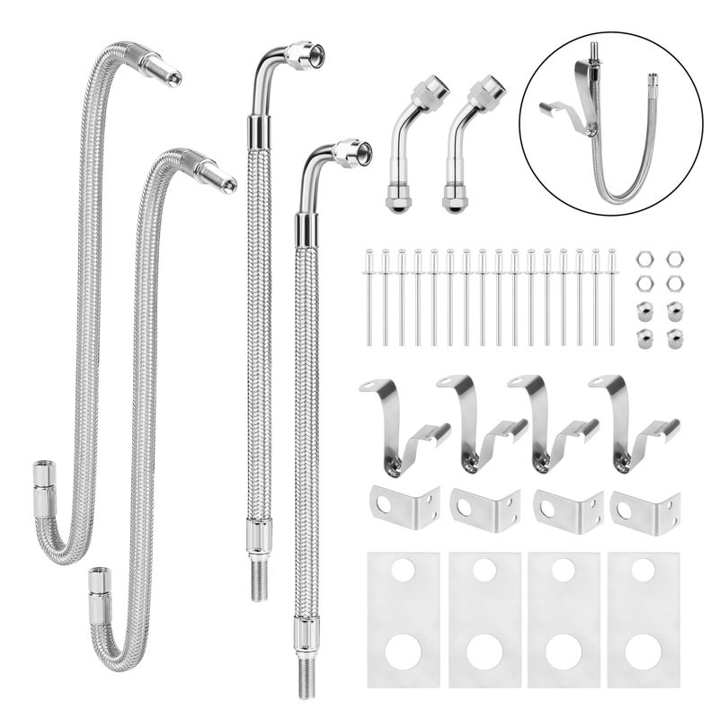 RVZONE Dually Valve Stem Extenders Kit, Stainless Steel Braided Valve Stem Extension fits 16" to 19-1/2" Dual Wheels Tire Valve Extension for Most Cars Motorhome RVs Trailers Trucks - Image 1