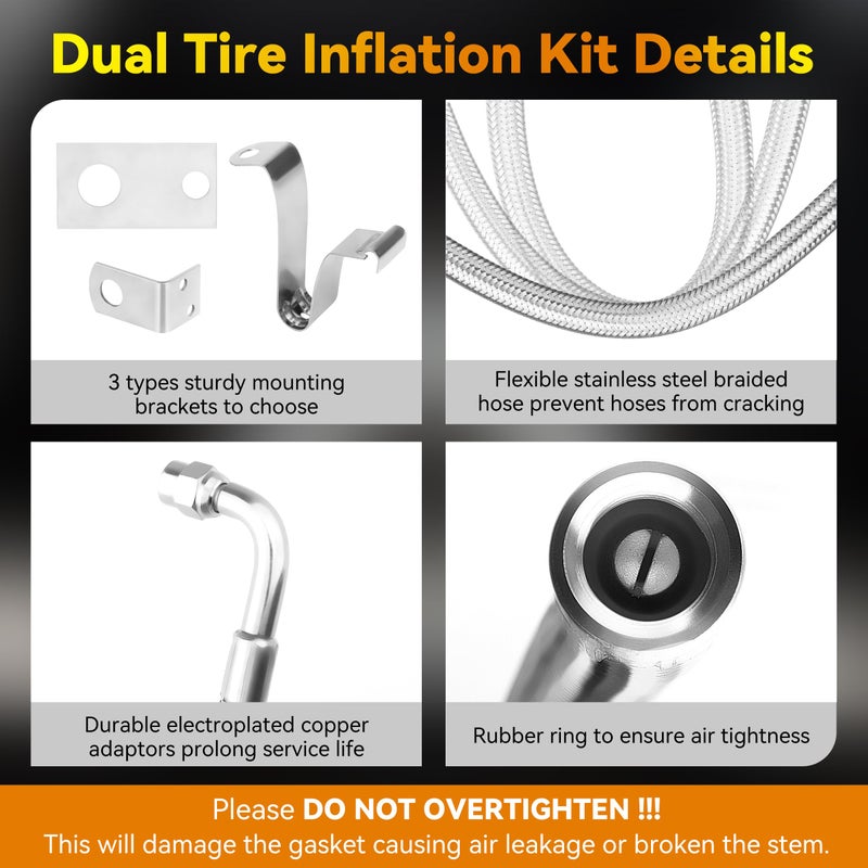 RVZONE Dually Valve Stem Extenders Kit, Stainless Steel Braided Valve Stem Extension fits 16" to 19-1/2" Dual Wheels Tire Valve Extension for Most Cars Motorhome RVs Trailers Trucks - Image 4