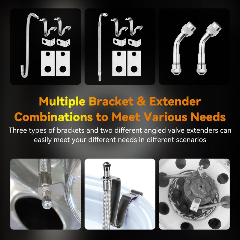 RVZONE Dually Valve Stem Extenders Kit, Stainless Steel Braided Valve Stem Extension fits 16" to 19-1/2" Dual Wheels Tire Valve Extension for Most Cars Motorhome RVs Trailers Trucks - Image 3