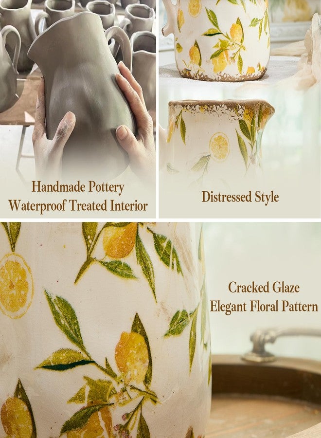 TEWEIQI Floral Ceramic Pitcher Vase with Handle, French Farmhouse Rustic Style Home Decoration Centerpiece Table Decoration Wedding Gift, Gift for Mother, Height 9'' (Lemon) - Image 5