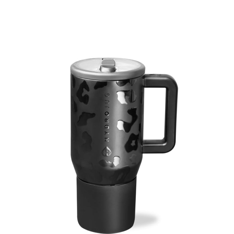 زجاجة ماء للأطفال هيدروجوج سعة 20 أونصة مع مقبض قلاب مقاوم للتسرب متينة مثالية للمدرسة والرياضة والغداء والسفر والتخييم نمط الفهد الأسود