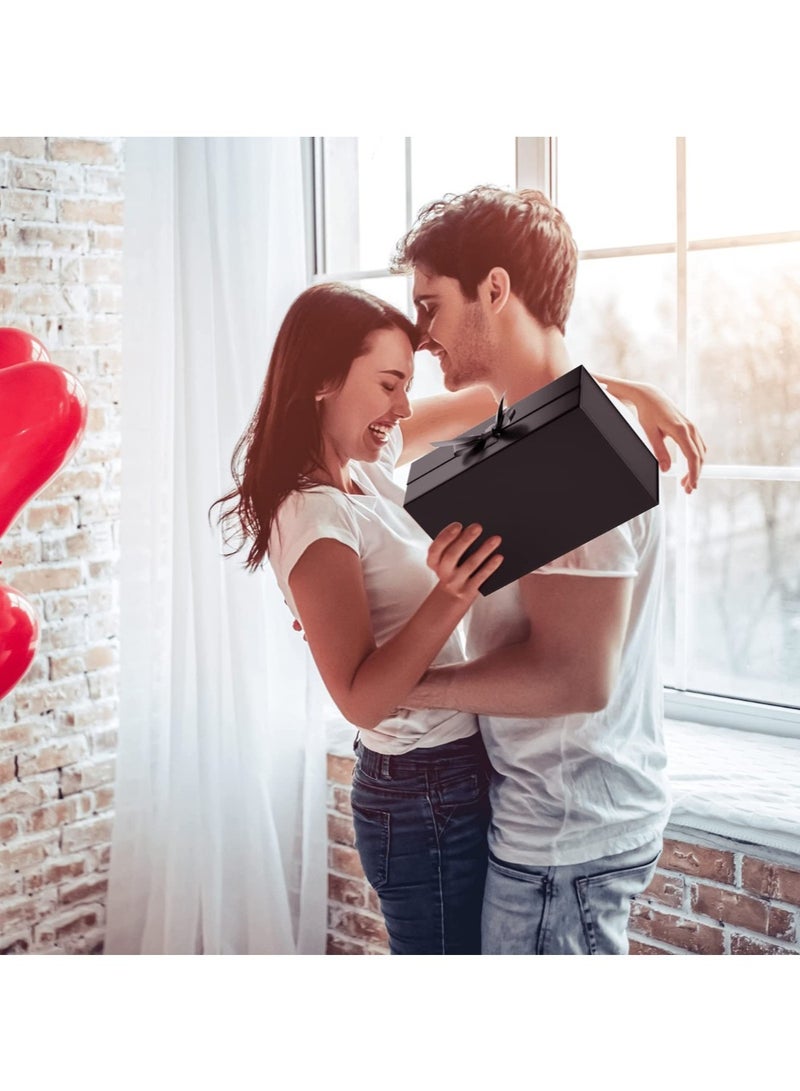 Luxury Magnetic Gift Box, 24x18.5x10cm Black Large Gift Box with Ribbon,Folding Gift Boxes for Presents With Lid, Suitable for Festival, Birthday, Graduation Gift Large luxury Gift Anniversary Wedding, etc  Packaging- - Image 3