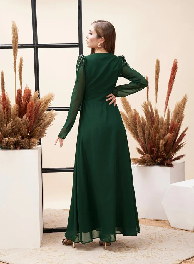 Mish Beaded Yoke A-Line Maxi Dress by Styli