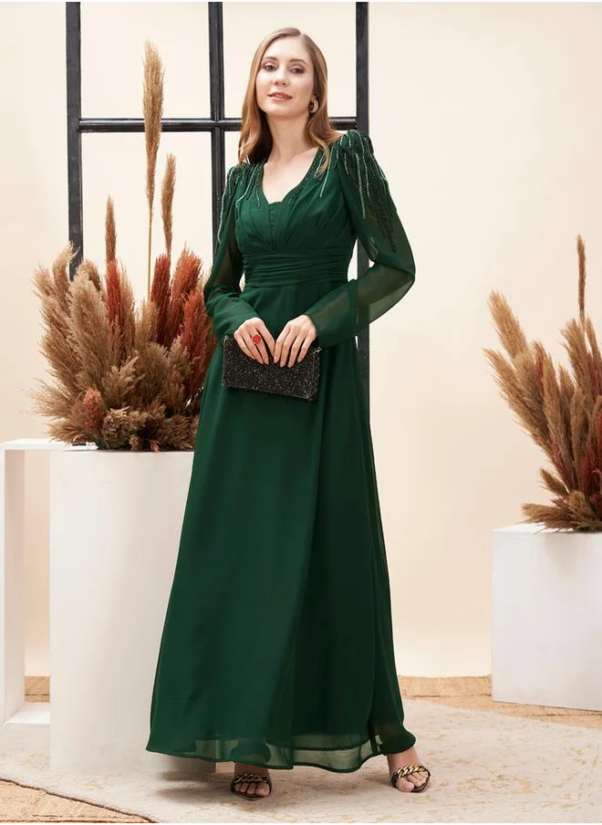 ميش Beaded Yoke A-Line Maxi Dress