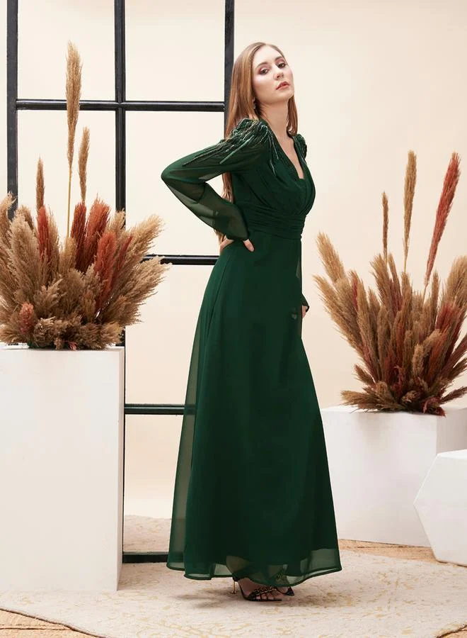 Mish Beaded Yoke A-Line Maxi Dress by Styli