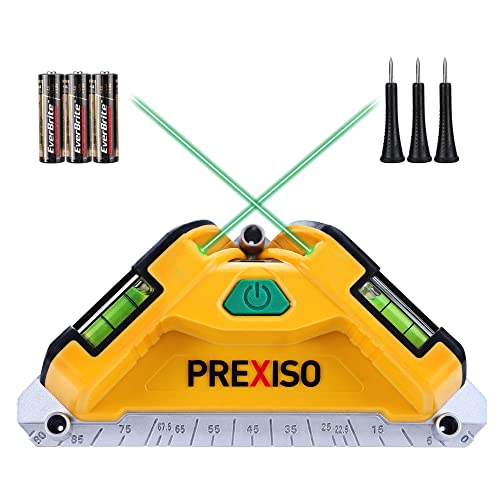 PREXISO Square Laser-65Ft Green Beam Floor Tile Laser Level, Tile Laser Line Projection, Angle 90 degree Aluminum Base Magnetic Level Square Built-In 2 Bubble Vials-With 3 Mounting Pins 3AA Batteries - Image 1