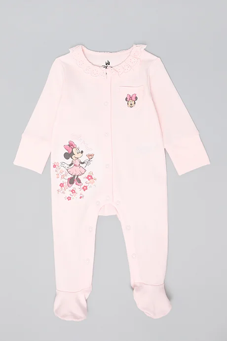 R&B Minnie Mouse Print Footed Sleepsuit with Long Sleeves