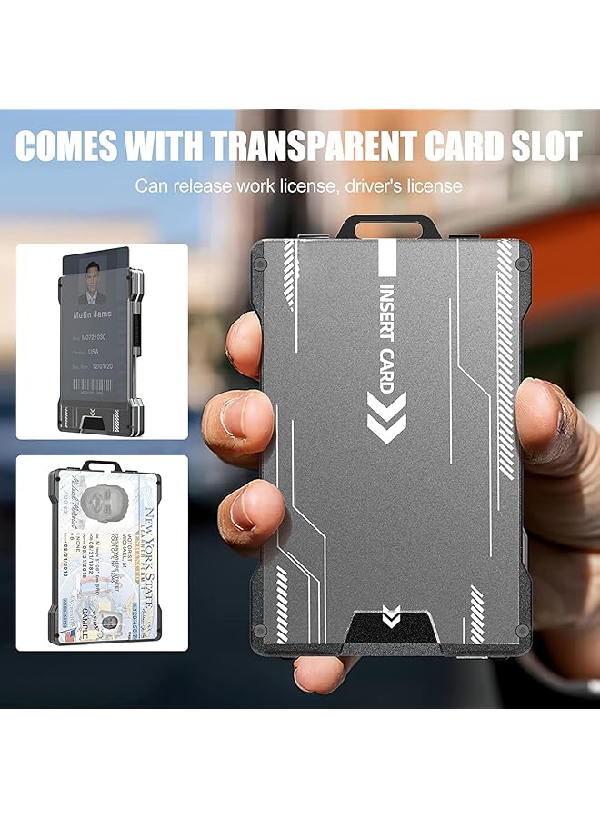 erorex Wallet For Men Slim Aluminum Metal Money Clip With Transparent Work Rfid Metal Wallet Work Id Card Holder Business Card Holder With Clear Window Badge Clip Cash Slim Minimalist Black  - Image 5