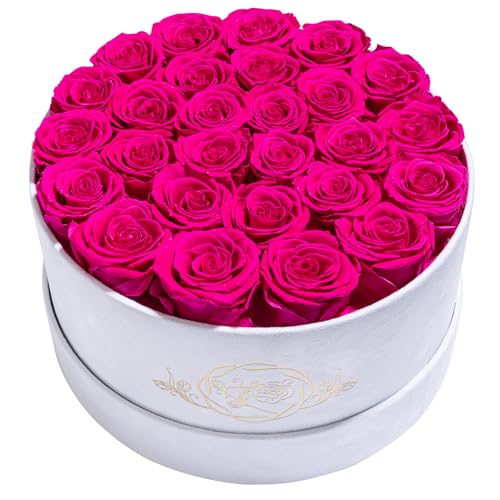 Prifroti 27 Flowers in a Luxury Suede Box, Birthday Gifts for Women, Preserved Flowers, Mothers Day Roses Gift for Mom, Hot Pink - Image 1