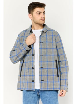 EMPORIO ARMANI Men Checkered Jacket Shirt, Grey/Blue Combo  - Image 1