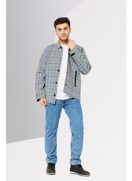 EMPORIO ARMANI Men Checkered Jacket Shirt, Grey/Blue Combo  - Image 2