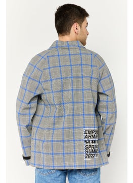 EMPORIO ARMANI Men Checkered Jacket Shirt, Grey/Blue Combo  - Image 4