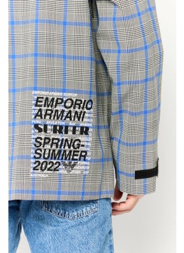 EMPORIO ARMANI Men Checkered Jacket Shirt, Grey/Blue Combo  - Image 3