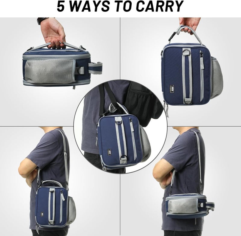 MIER Expandable Lunch Bag Insulated Lunch Box for Men Boys Teens to Work School Travel, Multiple Pockets Portable Lunchbox Bags with Shoulder Strap (Navy Blue - Image 4