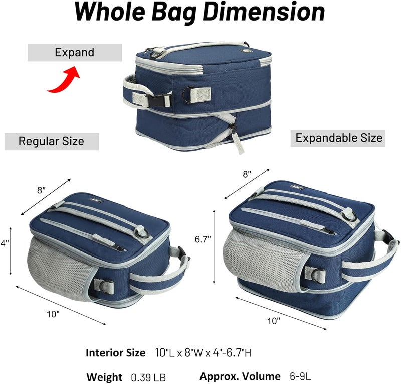 MIER Expandable Lunch Bag Insulated Lunch Box for Men Boys Teens to Work School Travel, Multiple Pockets Portable Lunchbox Bags with Shoulder Strap (Navy Blue - Image 3