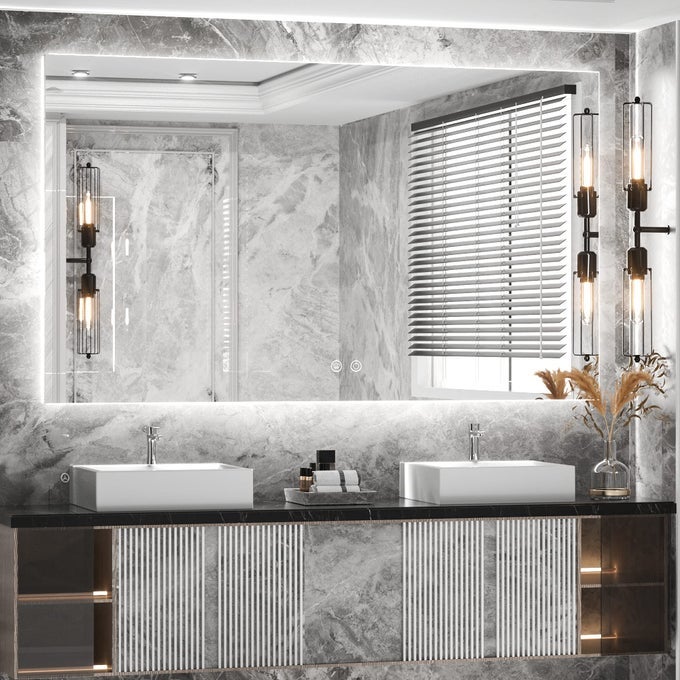 48 X 24 INCH LED BACKLIT MIRROR BATHROOM WITH LIGHTANTIFOGDIMMABLECRI90MAKEUP VANITY MIRRORLIGHTED MIRRORHORIZONTALVERTICAL