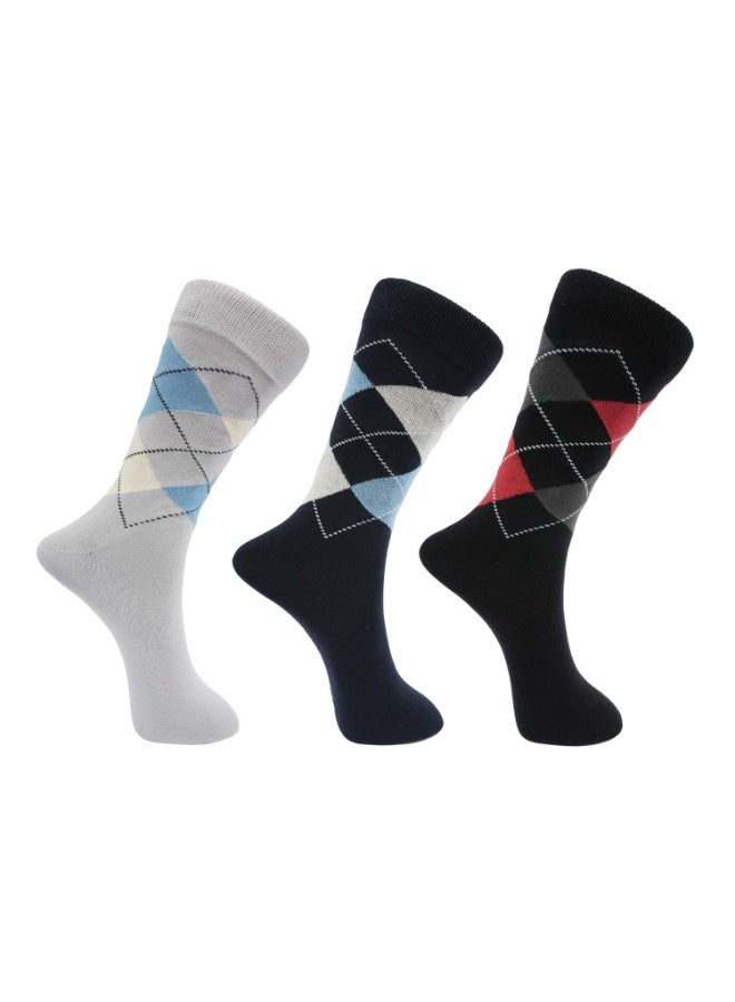 الورقة البيضاء جوارب رجالية للشركات – قابلة للتنفس، تمتص الرطوبة، ثابتة – قطن عالي الجودة – 3 أزواج (رمادي فاتح، أسود، أزرق) - Image 1