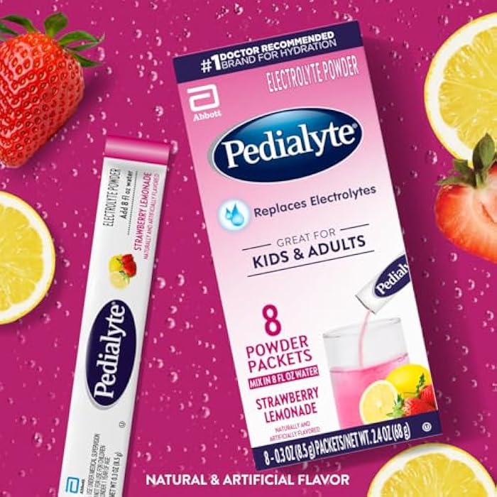 Pedialyte Electrolyte Powder, Hydration Drink for Kids & Adults, Strawberry Lemonade, 8 Powder Packets - Image 2
