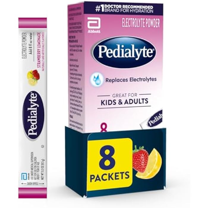 Pedialyte Electrolyte Powder, Hydration Drink for Kids & Adults, Strawberry Lemonade, 8 Powder Packets - Image 1