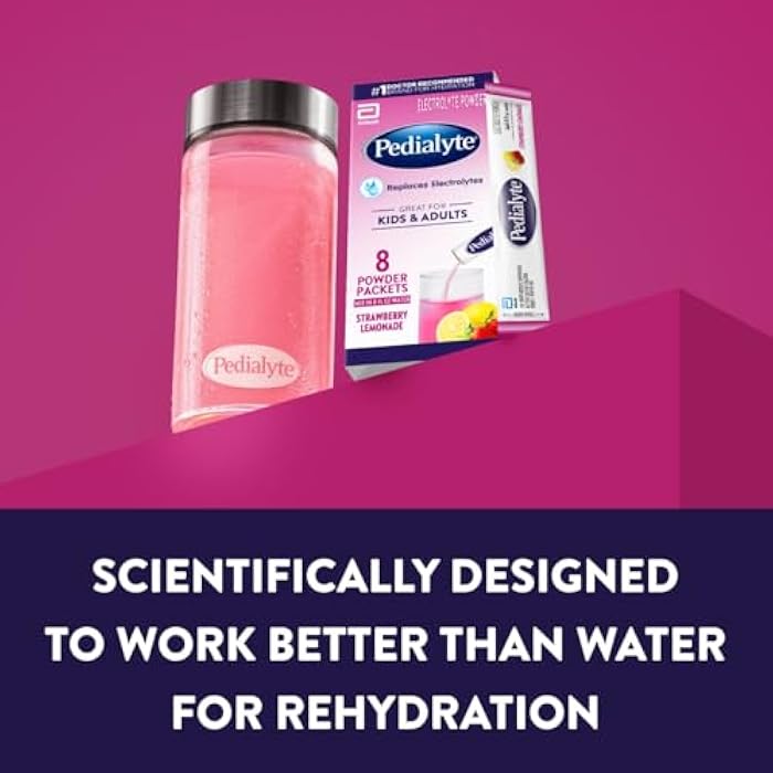Pedialyte Electrolyte Powder, Hydration Drink for Kids & Adults, Strawberry Lemonade, 8 Powder Packets - Image 4