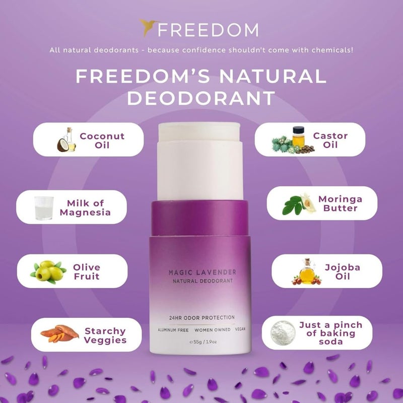 Freedom Natural Deodorant for Women & Men with 24-Hour Odor Protection, Paper Tube Packaging - Natural Ingredients - Aluminum & Plastic Free, Magic Lavender, 1.9oz (1-Pack) - Image 3