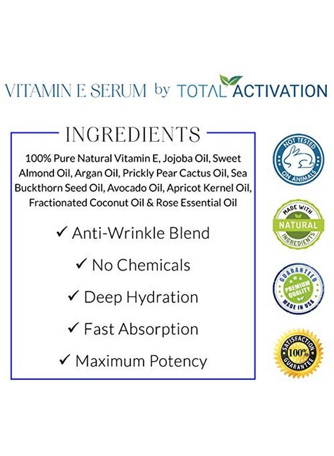 Total Activation Large 4 Oz Organic Vitamin E Oil 100% Pure Cold Pressed For Skin Face Hair Nail Growth Acne Scar Treatment Stretch Mark Removal Dry Skin Treatment - Image 4