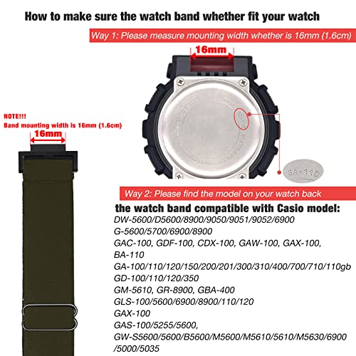 Abanen Elastic Nylon Watch Bands for Casio gshock DW-5600/8900, Stretchy Strap with with Lightweight Plastic Connector for Casio GA-100/GW-B5600/GB-5600 /GW-6900 (Green) - Image 3