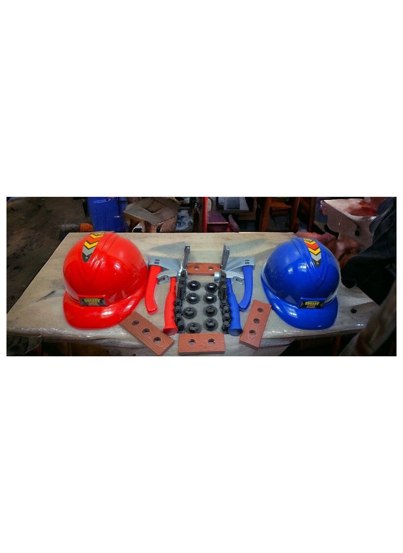 Generic - me carpenter equipment appears to be a set of carpentry tools and equipment such as helmets, hammers, saws, screws and wooden panels - Image 1