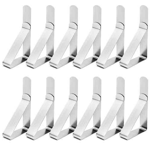 T-Antrix 12 Pack Tablecloth Clips- Picnic Table Cloth Clips- Stainless Steel Table Cloth Cover Clamps- Table Clips for Restaurant Picnics Marquees Weddings Graduation Party- Fits Up to 1.7” Thick Tables - Image 1